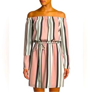 Long sleeve off the shoulder striped dress Sz XS